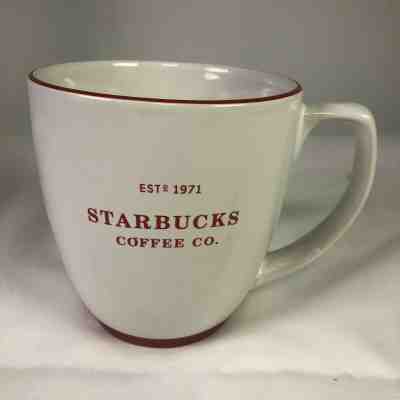 2008 STARBUCKS Est.1971 Abbey Logo Coffee Cup 19.5oz Mug White Red Trim - Sold on eBay Nov, 10th 2019 for $19.97