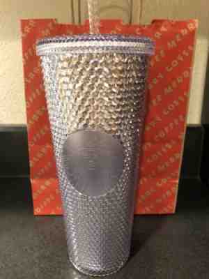 NEW STARBUCKS 2019 PLATINUM BLING STUDDED Cold Cup Tumbler WINTER HOLIDAY - Sold on eBay Nov, 10th 2019 for $20.50