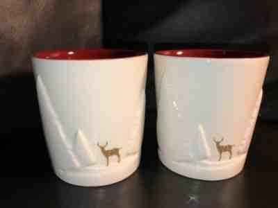 TWO !!  STARBUCKS 2008 Coffee Mugs 14 oz Red Christmas Tree Raised Design - Sold on eBay Nov, 10th 2019 for $16.00