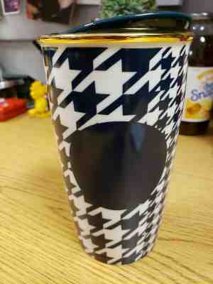 Starbucks Dot Collection Ceramic Tumbler Mug 2015 Blue Gold Houndstooth 12 Oz - Sold on eBay Nov, 10th 2019 for $25.99