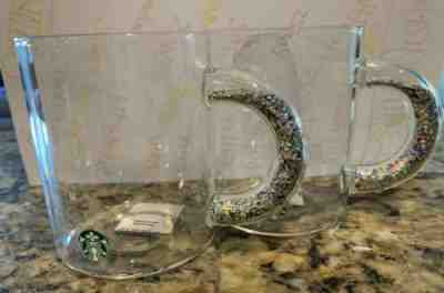 TWO 2 Rare Starbucks 2019 Christmas Glass Glitter Handle 12 Ounce Mug - Sold on eBay Nov, 10th 2019 for $59.99