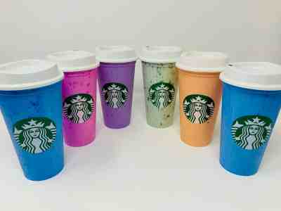 Starbucks Marbled Reusable Hot Cups-6 Cups With 6 Lids-Not Color Changing - RARE - Sold on eBay Nov, 10th 2019 for $22.00