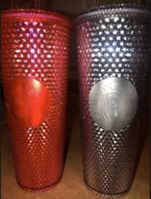 2 Starbucks Holiday 2019 Venti Studded Tumblers Cups Platinum Neon Pink IN HAND! - Sold on eBay Nov, 10th 2019 for $51.00