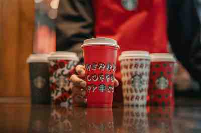 Starbucks 2019 Red Reusable Cup IN HAND 16oz MERRY COFFEE Christmas .50 OFF DISC - Sold on eBay Nov, 10th 2019 for $19.85