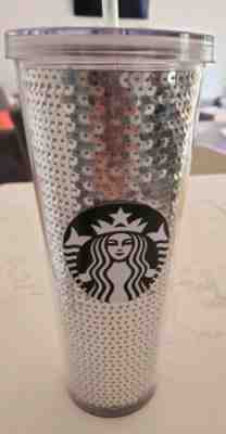 Starbucks Silver Sparkle Sequin Shiny Acrylic Cold Cup 24 Oz 2017. BPA Free - Sold on eBay Nov, 10th 2019 for $30.00