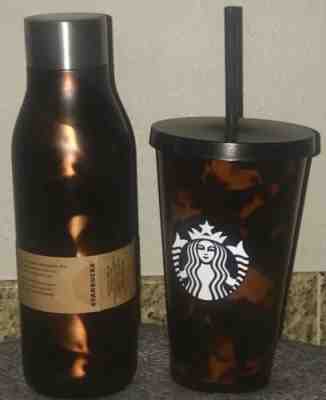 NEW Starbucks Tortoise Shell Acrylic Cold Cup & Steel Water Bottle Bundle Rare - Sold on eBay Nov, 10th 2019 for $55.28
