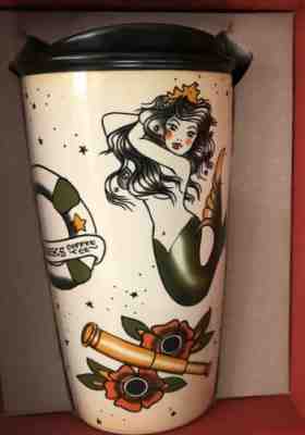 Starbucks Siren Mermaid Tattoo Sailor Ceramic Travel Cup w/ lid 12 Oz. 2015 NWB! - Sold on eBay Nov, 10th 2019 for $55.00