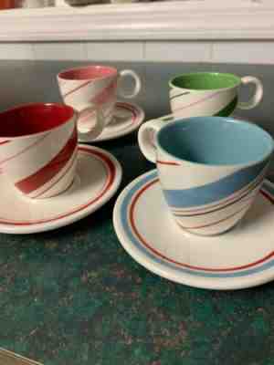 Set of 4 Starbucks 2007 Demitasse Espresso Cups & Saucers Peppermint Candy Cane - Sold on eBay Nov, 10th 2019 for $16.90