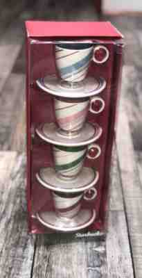 New STARBUCKS • Set of 4 Espresso Cups & Saucers • HOLIDAY 2007 Candy Striped - Sold on eBay Nov, 10th 2019 for $15.95