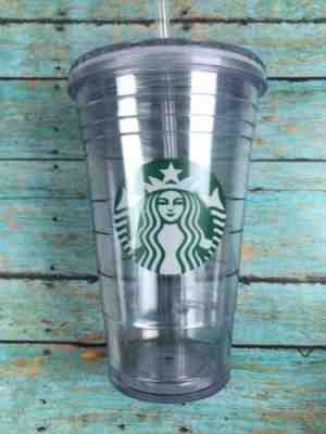 Starbucks 16oz Reusable Coffee Cold Cup Clear Logo Tumbler W/ Lid And Straw NEW! - Sold on eBay Nov, 10th 2019 for $19.99