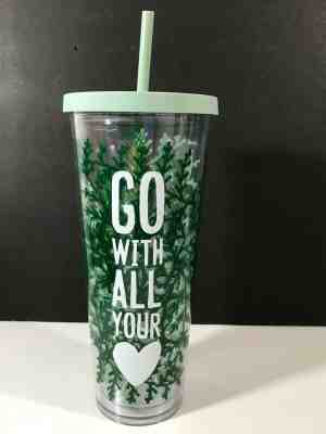 Starbucks Acrylic Tall Cup Straw Go With All Your Heart 24 Oz Evergreen Winter - Sold on eBay Nov, 10th 2019 for $20.00