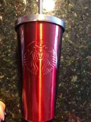 Starbucks Stainless Steel Tumbler Metal Straw Cold Cup Mermaid 16 oz 2014 Red - Sold on eBay Nov, 10th 2019 for $15.40