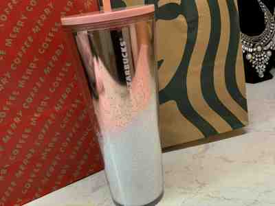 Starbucks 2019 Rose Gold Cascading Snow Cold Cup Tumbler Holiday Christmas 24 oz - Sold on eBay Nov, 10th 2019 for $33.00