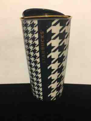 Starbucks Dot Collection Ceramic Tumbler Mug 2015 Blue + Gold Houndstooth 12 Oz - Sold on eBay Nov, 10th 2019 for $15.00