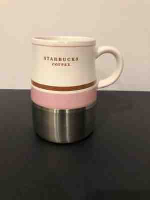 Starbucks 2006 14oz Pink Brown White Stainless Steel Coffee Mug Non Stick - Sold on eBay Nov, 10th 2019 for $22.00