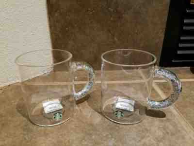 New Lot of 2 2019 Rare Starbucks Holiday Clear Glass Sliver Glitter Handle Mug - Sold on eBay Nov, 10th 2019 for $69.99
