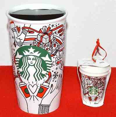 Starbucks 2017 Christmas Holiday Red Tumbler Ceramic Coffee Mug & Ornament Siren - Sold on eBay Nov, 10th 2019 for $33.29