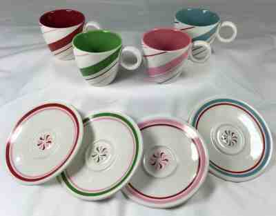 Starbucks 4 Espresso Coffee Cups & Saucers Holiday 2007 Candy Striped Demitasse - Sold on eBay Nov, 9th 2019 for $29.99