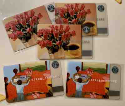2003 STARBUCKS Cards 3 Mothers Day Roses & 2 Coffee In Bed HTF Rare Lot of 5 - Sold on eBay Nov, 9th 2019 for $45.00