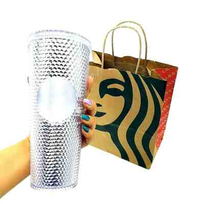 NEW 2019 Starbucks Silver Studded Tumbler Cup Winter Holiday Platinum Bling  - Sold on eBay Nov, 9th 2019 for $27.00