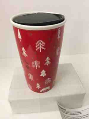 Starbucks Holiday 2018 Ceramic Tumbler Red Gnomes & Christmas Trees 12oz NEW - Sold on eBay Nov, 9th 2019 for $21.40