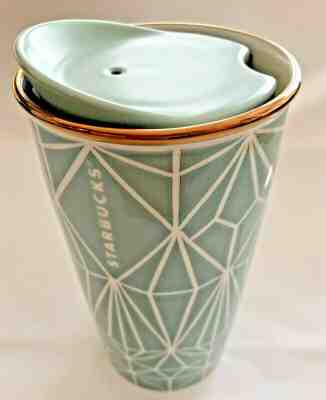Starbucks Green Diamond Design Ceramic To Go Cup Travel Tumbler Mug 12oz NWT - Sold on eBay Nov, 9th 2019 for $29.95