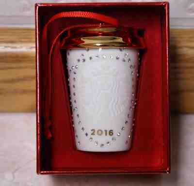 NEW 2016 Starbucks Ornament Swarovski Clear & Gold Crystals Christmas Ornament  - Sold on eBay Nov, 9th 2019 for $24.95