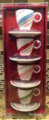 STARBUCKS ESPRESSO Candy Cane SWIRL PATTERN CUPS SET OF 4 CUPS & SAUCERS - Sold on eBay Nov, 9th 2019 for $15.00