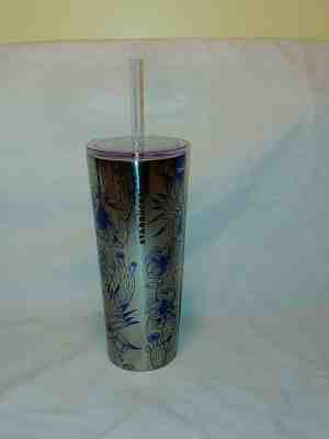 NEW STARBUCKS COLD CUP STAINLESS STEEL DESSERT FLORAL CACTUS BLUE TUMBLER 16 fl - Sold on eBay Nov, 9th 2019 for $24.99