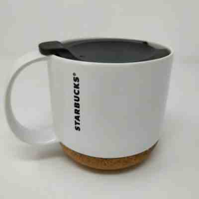 Starbucks 2012 Cork Bottom White Ceramic Mug Travel Tumbler w/ Lid  12 Oz. Cup