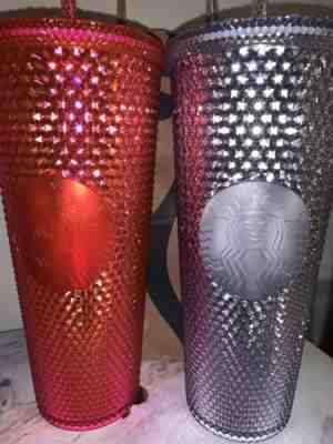 *HOT* Starbucks Venti 24oz Neon Pink Red Studded Tumbler Cup Winter Holiday 2019 - Sold on eBay Nov, 9th 2019 for $35.00