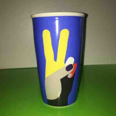 Starbucks Travel Mug 2017 Peace Sign - Blue Yellow Red Ceramic Insulated  No Lid - Sold on eBay Nov, 9th 2019 for $17.50