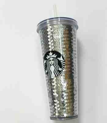 Starbucks 2017 Silver Sequin Acrylic Tumbler Cold Cup 24 fl oz Venti - Sold on eBay Nov, 9th 2019 for $32.18