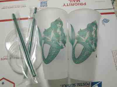 LOT Set of 2 Starbucks Mermaid Siren FROSTED Reusable Cold Cup 2019 NEW - Sold on eBay Nov, 9th 2019 for $23.89