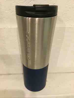 NEW! 2017 Starbucks Brushed Stainless Steel Silver/Dark Blue Travel Thermos 18oz - Sold on eBay Nov, 9th 2019 for $35.00