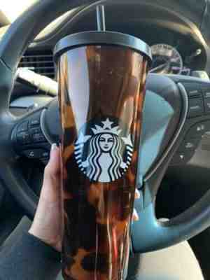 Starbucks Tortoise Shell Tumbler Black Brown Cold Cup Straw RARE 24oz 2019 - Sold on eBay Nov, 9th 2019 for $25.00