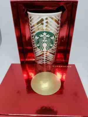 2015 Starbucks Dot Collection Gold Chevron Siren Face Ceramic Tumbler - Sold on eBay Nov, 9th 2019 for $19.99