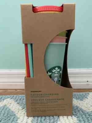 Starbucks COLOR CHANGING reusable Cold Cup Collection Pack Of 5 Lids Straws 24oz - Sold on eBay Nov, 9th 2019 for $79.00