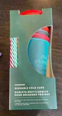Starbucks 2019 Holiday Christmas Reusable Cold Cups, Lids, & Straws 24oz 5 Pack - Sold on eBay Nov, 9th 2019 for $32.00