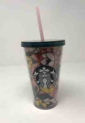 STARBUCKS 2019 COLD CUP FLORAL PINK ORANGE GREEN YELLOW POPPY TUMBLER 16 FL OZ - Sold on eBay Nov, 9th 2019 for $17.95
