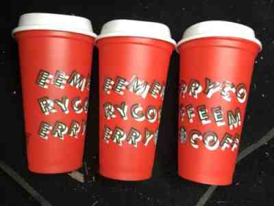 STARBUCKS reusable cup Christmas Merry Coffee, Lot Of 3 Cups - Sold on eBay Nov, 9th 2019 for $23.99