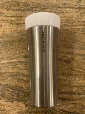Starbucks 2012 Silver Stainless Steel White Ceramic Tumbler Mug Travel 12oz Lid - Sold on eBay Nov, 9th 2019 for $19.49