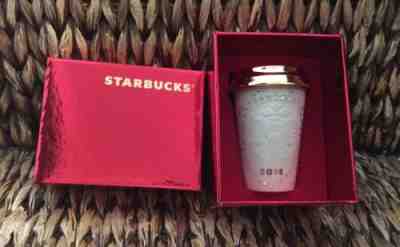 NEW 2016 Starbucks Swarovski Crystal Collectible Holiday Ornament Cream Gold Cup - Sold on eBay Nov, 9th 2019 for $24.44