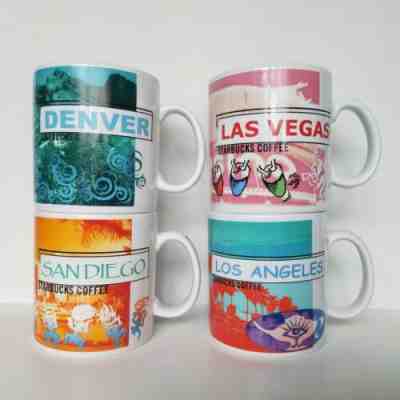 4 Starbucks Collage Icon mugs Denver San Diego LA and Las Vegas 20 oz. Each  - Sold on eBay Nov, 9th 2019 for $24.95