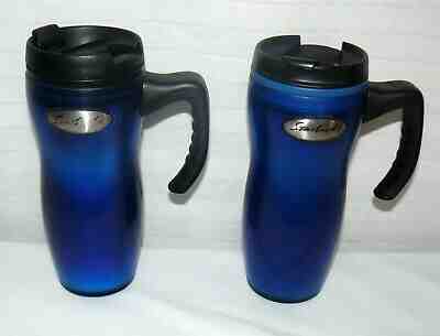 Starbucks Barista 16 oz. 2001 Set Of 2 Blue Travel Tumblers - Sold on eBay Nov, 9th 2019 for $16.00