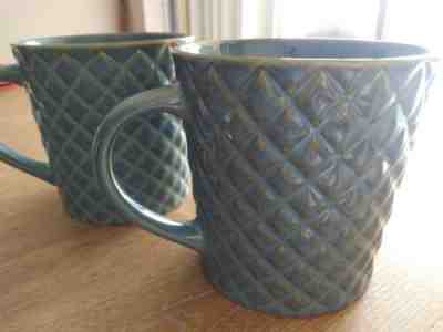 TWO STARBUCKS 2007  Large DIAMOND TEAL-BLUE Coffee Mug  16 oz.  - Sold on eBay Nov, 9th 2019 for $20.00
