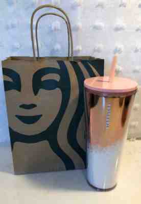Starbucks Holiday 2019 Cascading Snow Glitter Rose Gold Tumbler Straw Lid 24oz - Sold on eBay Nov, 9th 2019 for $18.70
