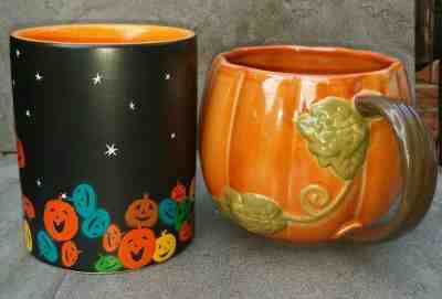 Starbucks Coffee Mugs Pumpkin Vines Leaves Hand Painted 2009 2007 Jack-o-lantern - Sold on eBay Nov, 9th 2019 for $29.99