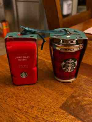 Starbucks 2016 Red Plaid Miniature Cup And Christmas Blend Ornaments Holiday - Sold on eBay Nov, 9th 2019 for $15.99