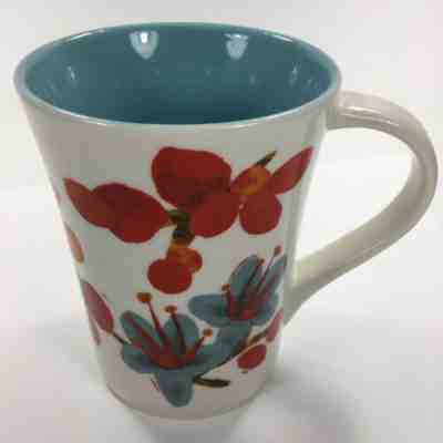 Starbucks Coffee Mug Cup Tea 2008 Red Poppy Buds Blue Flowers Floral 12 oz White